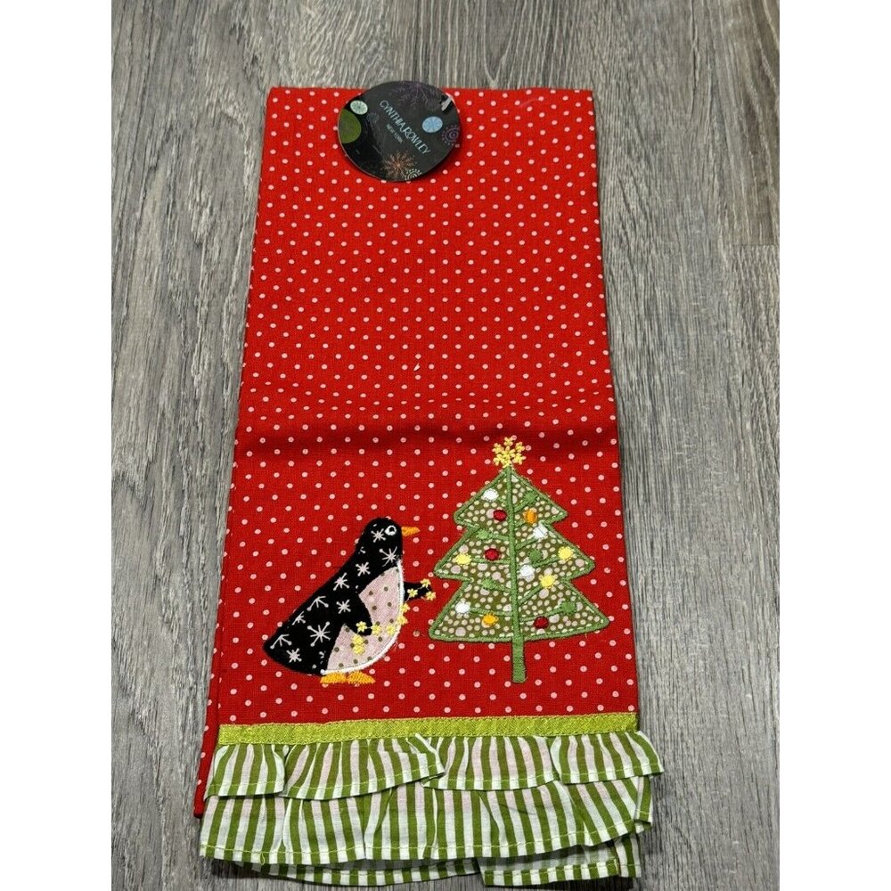 New Cynthia Rowley Christmas Kitchen Towel Penguin Tree G14